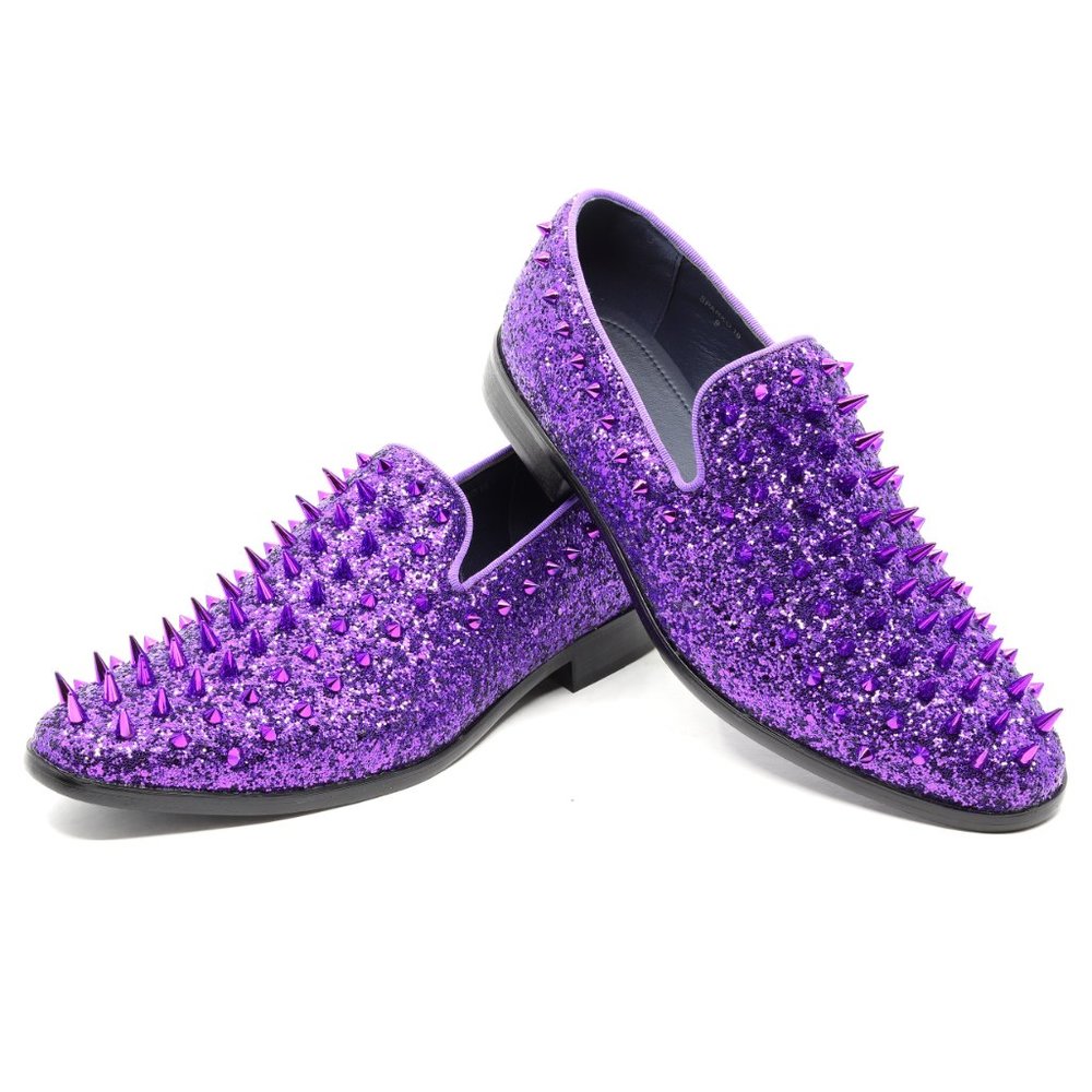 Purple Men's Spiked Designer Classic Smoking Dress Tuxedo Loafers Slip On Shoes